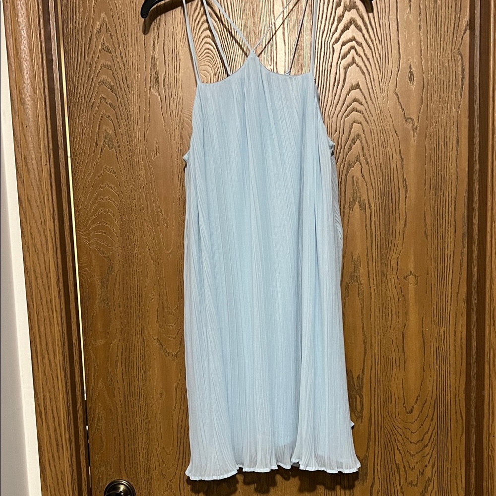 Lush Light Blue Pleated Dress